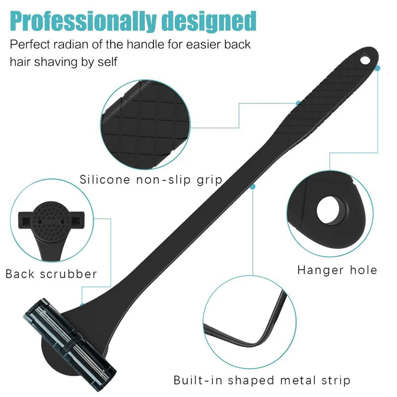 Men's 2-in-1 Silicone Back Shaver & Scrubber with 3-Layer 6-Blade Razor