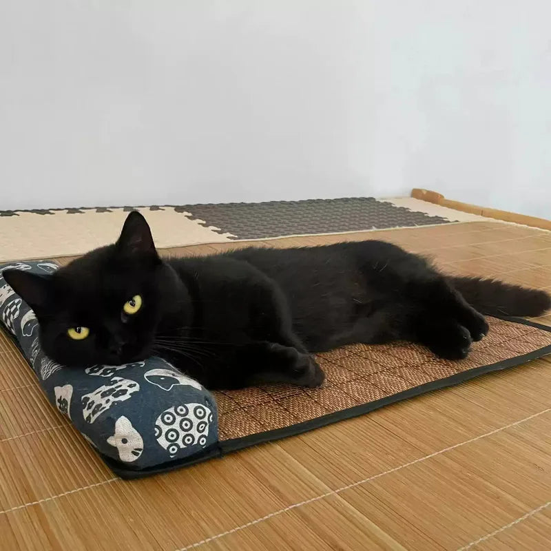 Pet Cooling Mat Self Cooling Pad for Cats and Dogs Indoor Summer Bed Rattan Weave