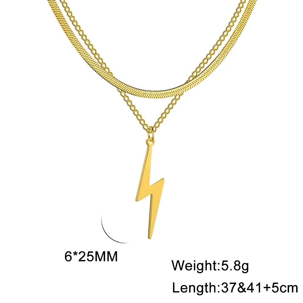 Skyrim Lightning Pendant Necklace - Geometric Stainless Steel Chain Jewelry for Women Men