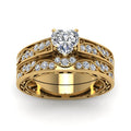 Fashion Couple Rings Set Men's CZ Stainless Steel & Women's Heart Cut Crystal Engagement Jewelry