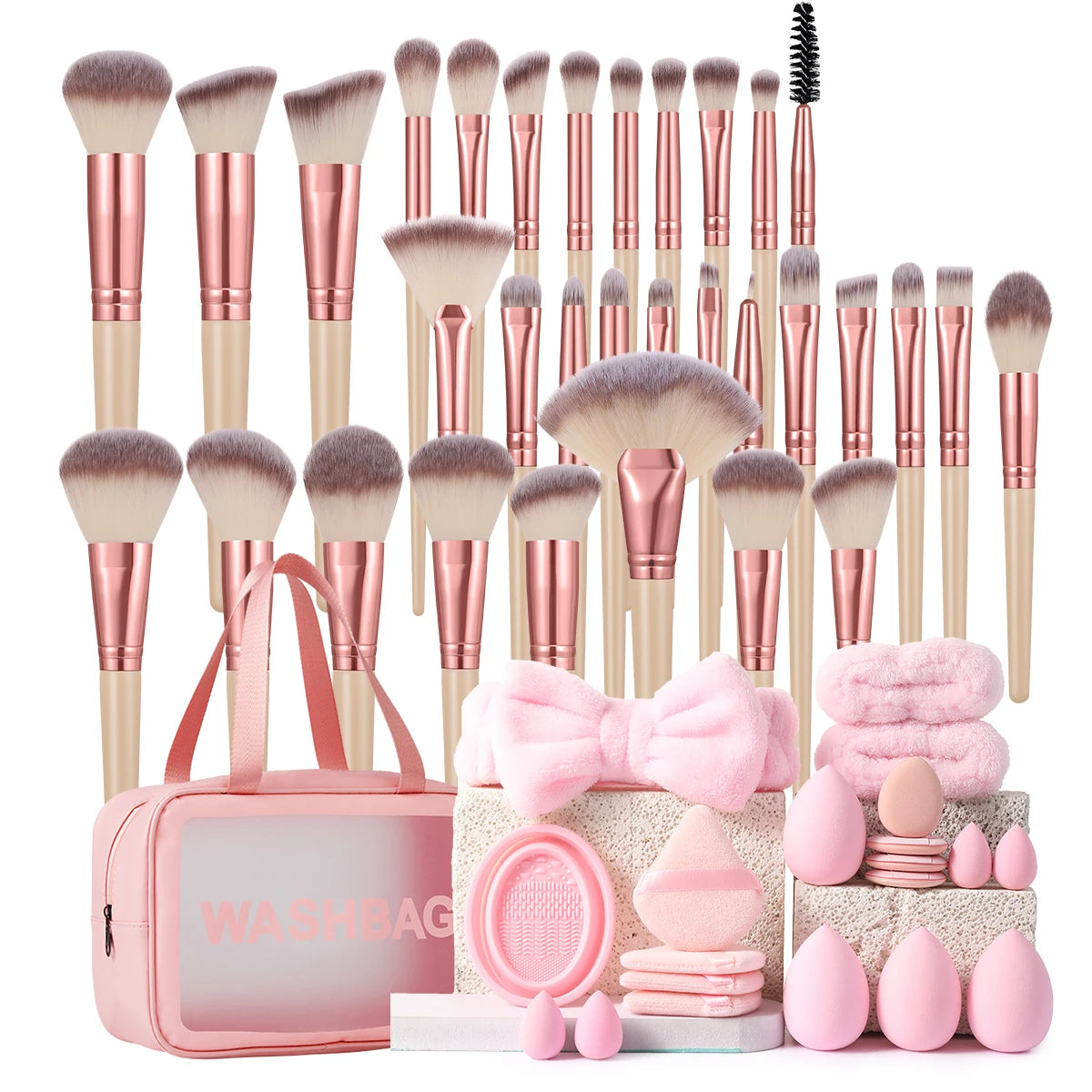 53-Piece Makeup Brush Set with Cosmetic Bag, Sponges & Tools for Flawless Makeup
