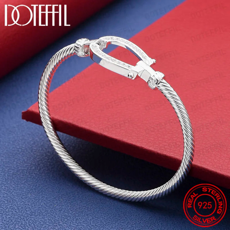 Unisex Sterling Silver Zircon Bangle Bracelet for Women & Men Wedding Jewelry