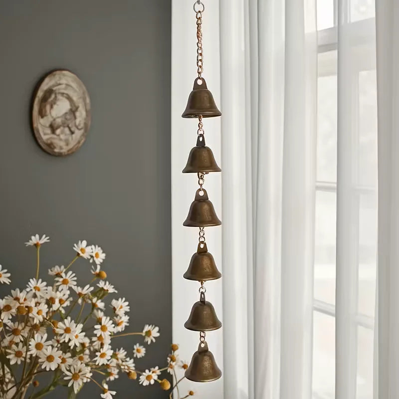 Rustic Metal Wind Chime for Garden Courtyard Wall Decor - Handmade Iron Bell with Chain
