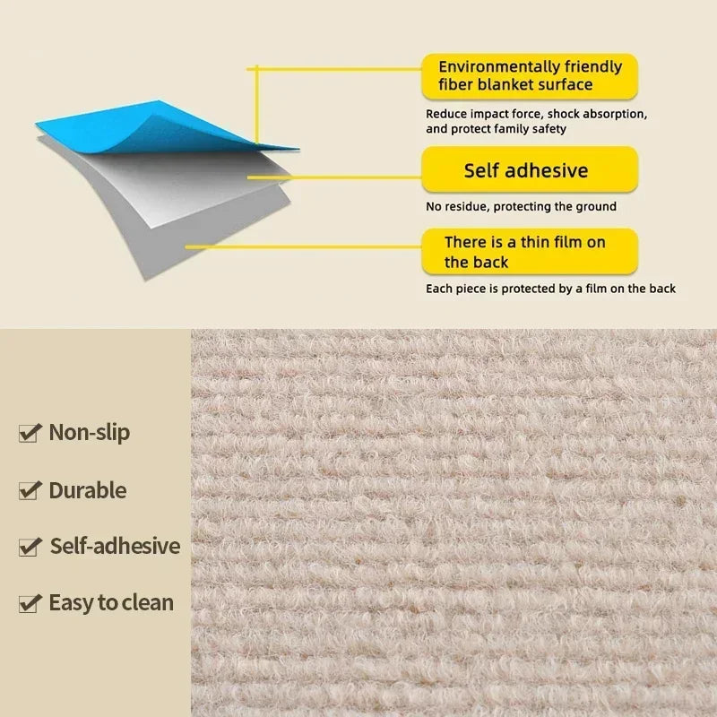 Self-Adhesive Carpet Floor Tiles 30x30cm - Removable DIY Floor Mats for Home & Hallway