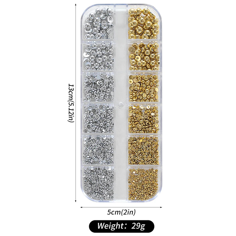 Half Round Flatback Nail Rhinestones & Pearls - Multi-Size Gold & Silver Embellishments