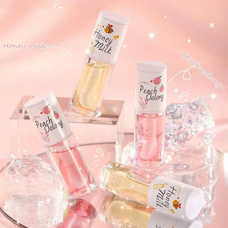 White Peach and Honey Lip Oil - Moisturizing Lip Gloss with Brush Head
