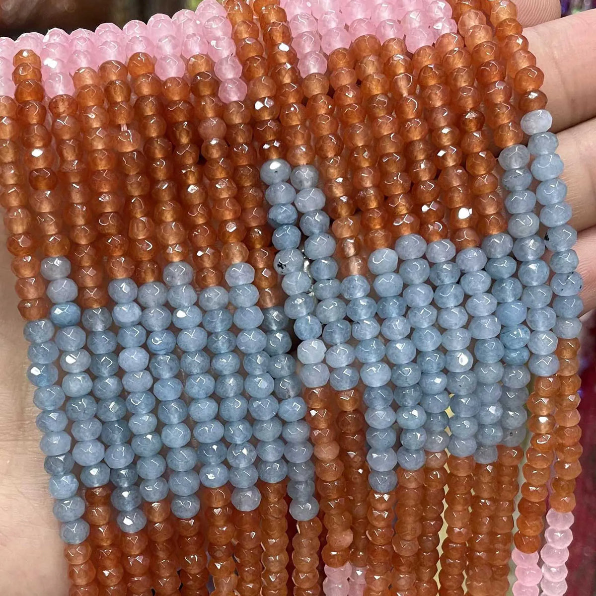 Natural Stone Faceted Beads for Jewelry Making - Aquamarine Tourmaline Amazonite Chalcedony Rondelle Spacer Beads 3x4mm