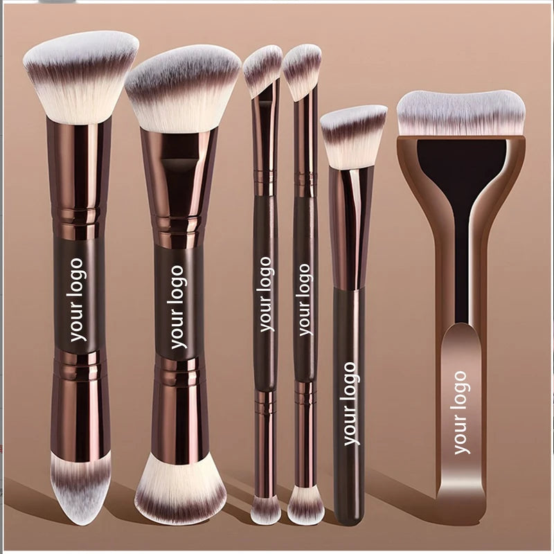 6-Piece Dual-Ended Makeup Brush Set with Soft Dense Bristles - Vegan, Custom Logo