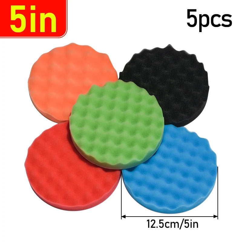 Car Buffing Polishing Sponge Pads Kit 5 Pack - Foam Waffle Detailers 6-7 Inch