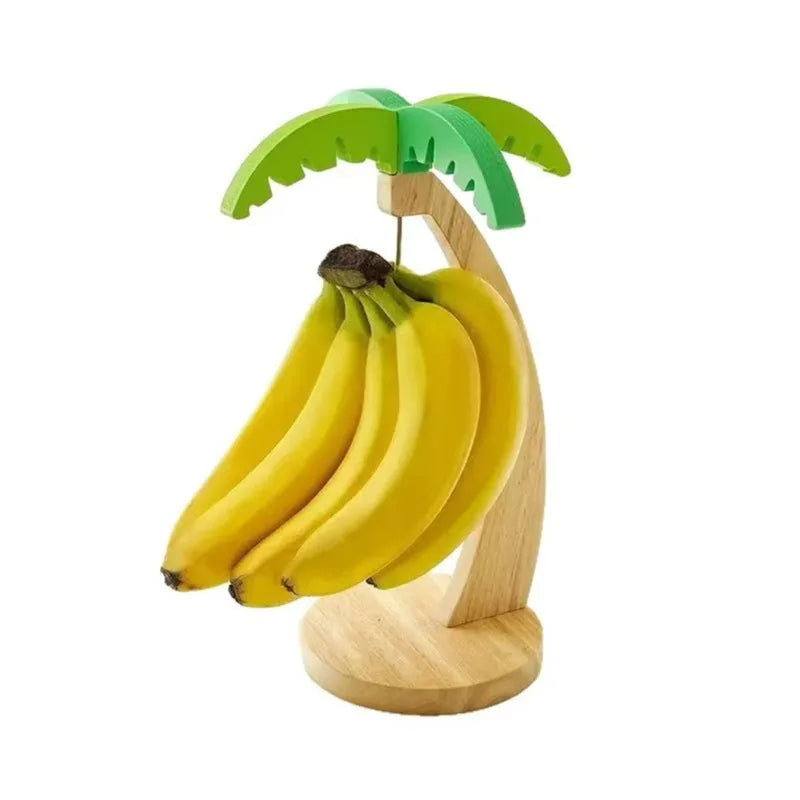 Hanging Wooden Banana Rack with Leaf Decor - Fruit Storage Shelf for Kitchen
