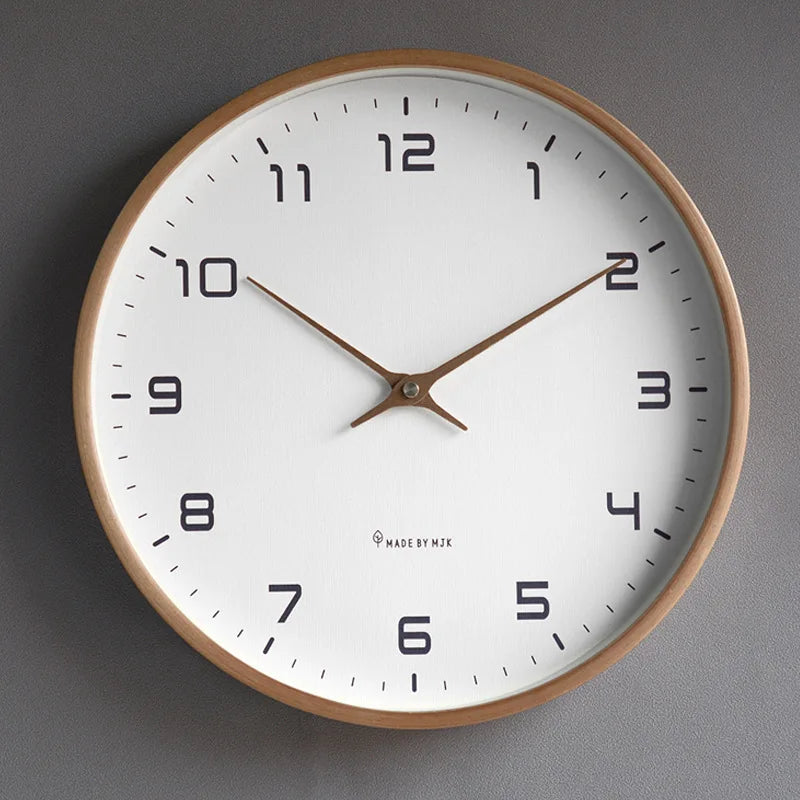 Nordic Style 12-Inch Wooden Wall Clock Modern Minimalist Quiet Living Room Decor
