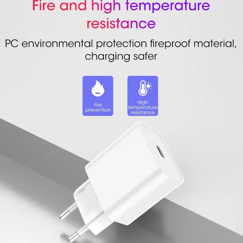 USB C Fast Charger 20W for iPhone iPad Samsung OnePlus Wall Adapter with Type-C Cable EU/US Plug