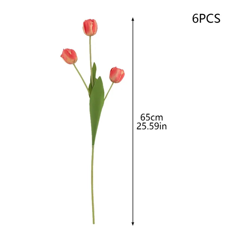 Artificial Tulip Flower Stems - Silk Cloth Floral Decor Set of 6