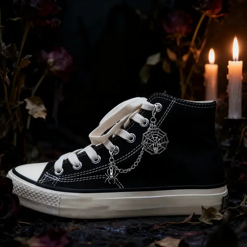 Gothic Halloween Shoe Chain with Spider Web & Spider Accent - Punk Dark Style Shoe Decoration