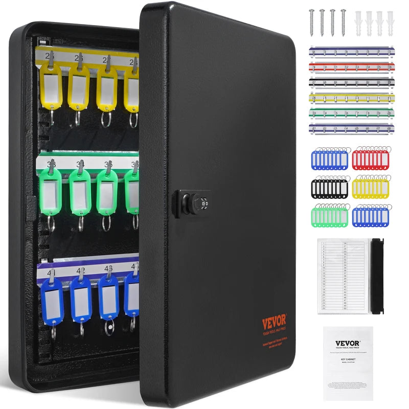 Large 48/100/200-Key Steel Locking Cabinet with Adjustable Racks Security Organizer