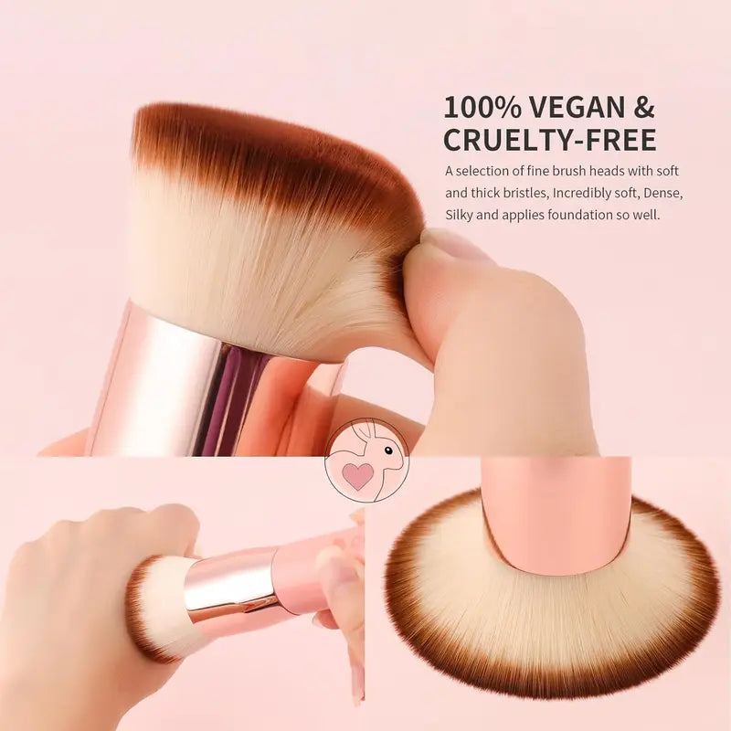 Flat Top Kabuki Foundation Brush - Synthetic Makeup Blending & Buffing Tool