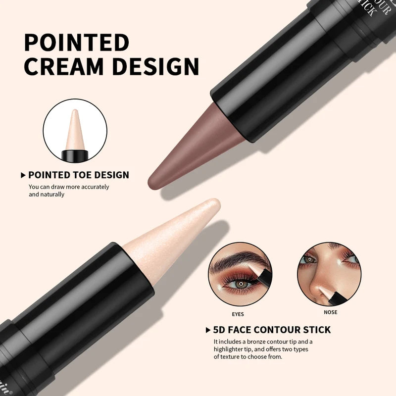 Dual Head Contour Highlighter Stick for Face Sculpting Waterproof Long-Lasting Makeup