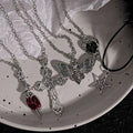 Gothic Cross Spider Skull Pendant Necklace Set for Men Women Streetwear Jewelry