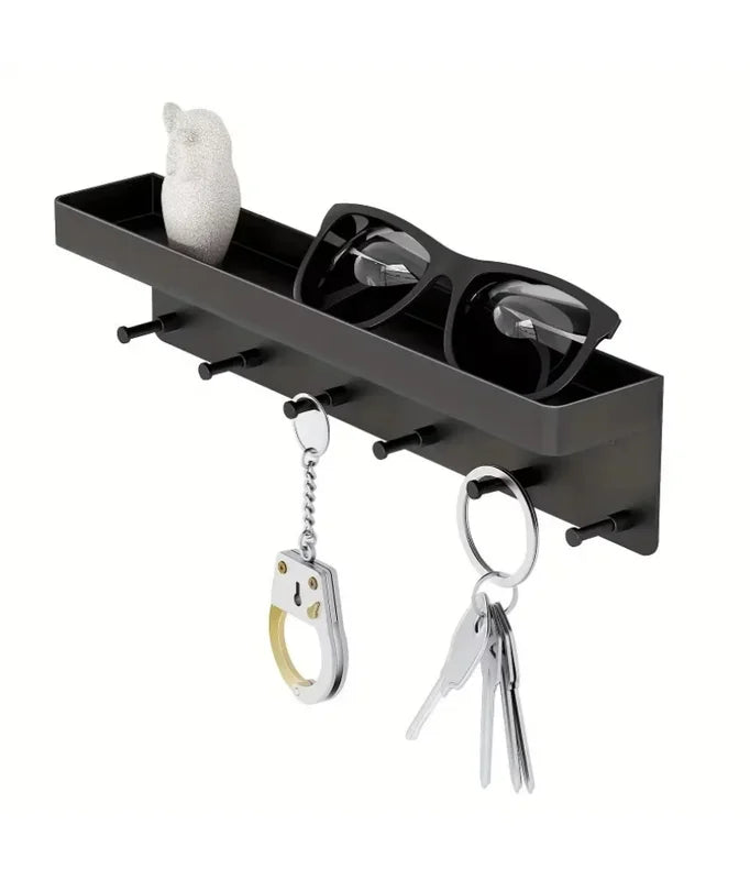 Wall Mount Key Holder with 6 Hooks and Storage Shelf – Kitchen & Bathroom Organizer