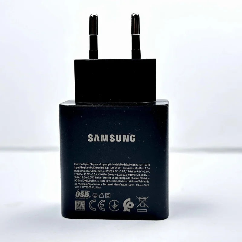 Samsung 60W PD Fast Charger with Type C Cable - EU Plug, GaN Tech
