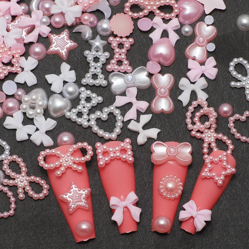 Mixed 3D Nail Charm Set with Resin Love Bow and Pentagram for Manicure