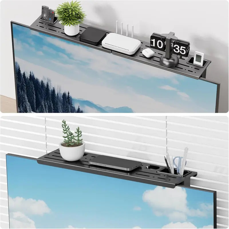 Adjustable TV Top Shelf Monitor Shelf with Storage Boxes for Home & Office