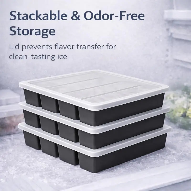 Giant Silicone Ice Cube Tray with Lid - 4-Cube Food Freezer Mold, Reusable Square Ice Molds for Soups & Drinks