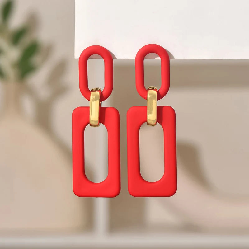 Rectangular Hollowed Out Acrylic Stud Earrings - Bohemian Retro Fashion Jewelry