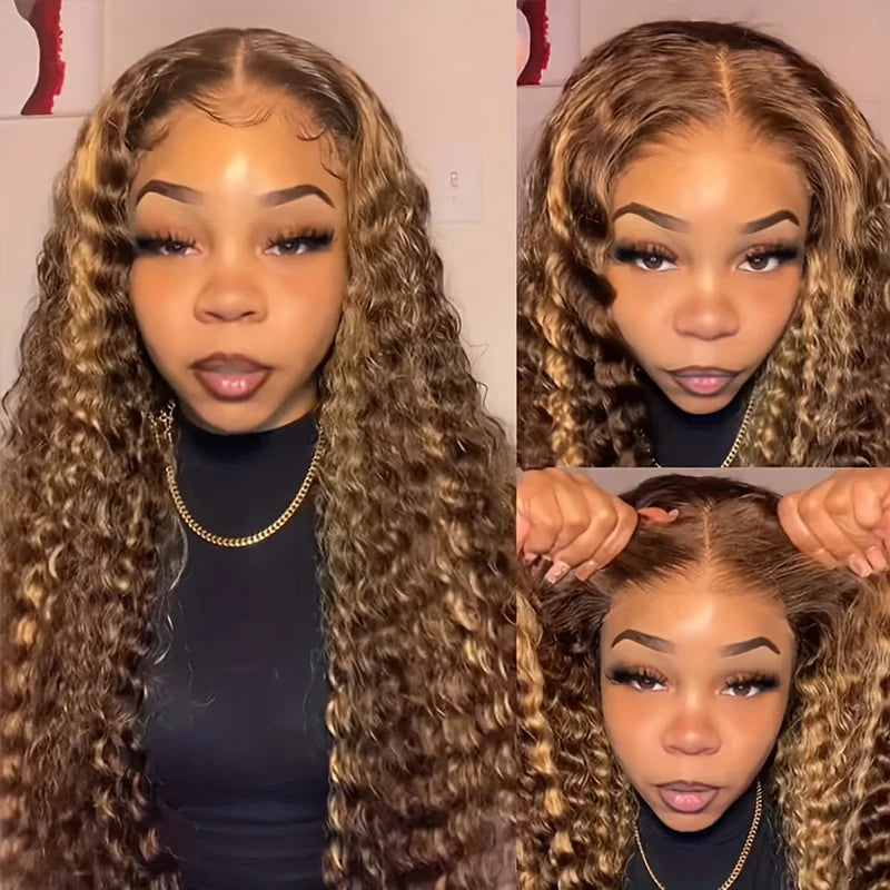 Human Hair Lace Front Wigs 4/27 Ombre Deep Wave HD Transparent Lace - 200% Density
