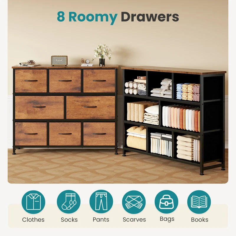 8-Drawer Fabric Storage Dresser with Wood Top - Bedroom, Living Room & Entryway Furniture