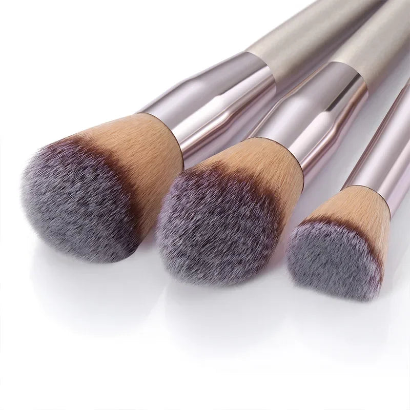 Soft Champagne Makeup Brushes Set for Face and Eyes - Cosmetic Blending & Foundation Tools