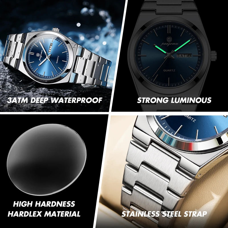 Men's Waterproof Quartz Watch with Luminous Dial and Chronograph | Multifunctional Stainless Steel Wristwatch