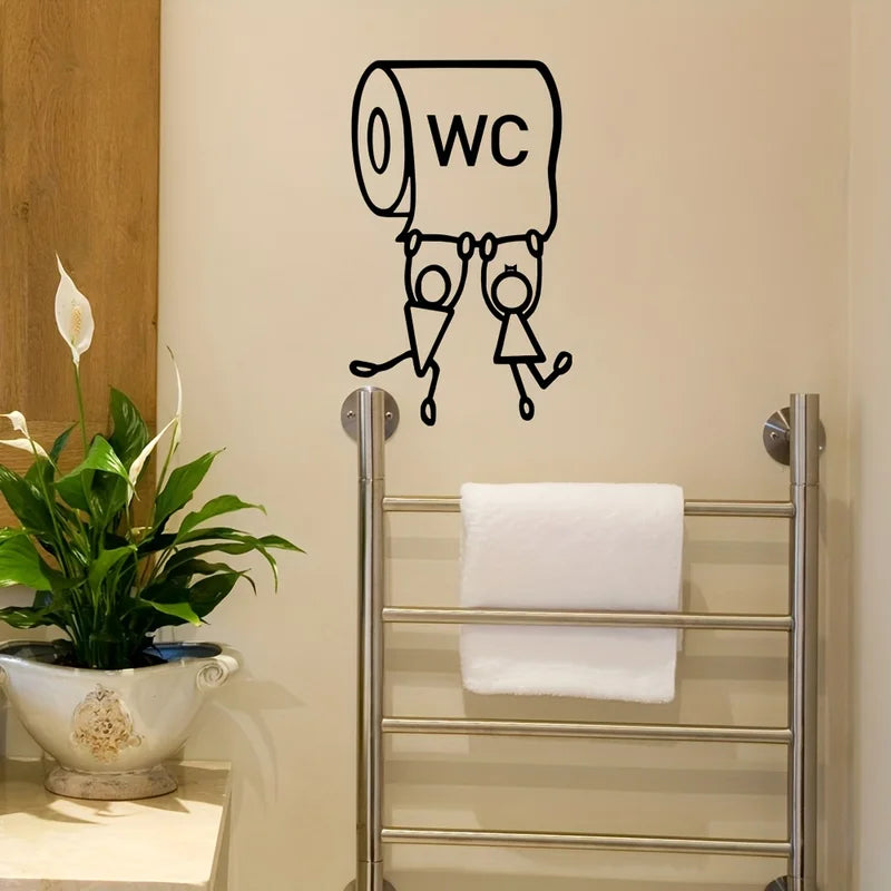 Humorous Toilet Wall Sticker - Easy Bathroom Decor with Herringbone Pattern