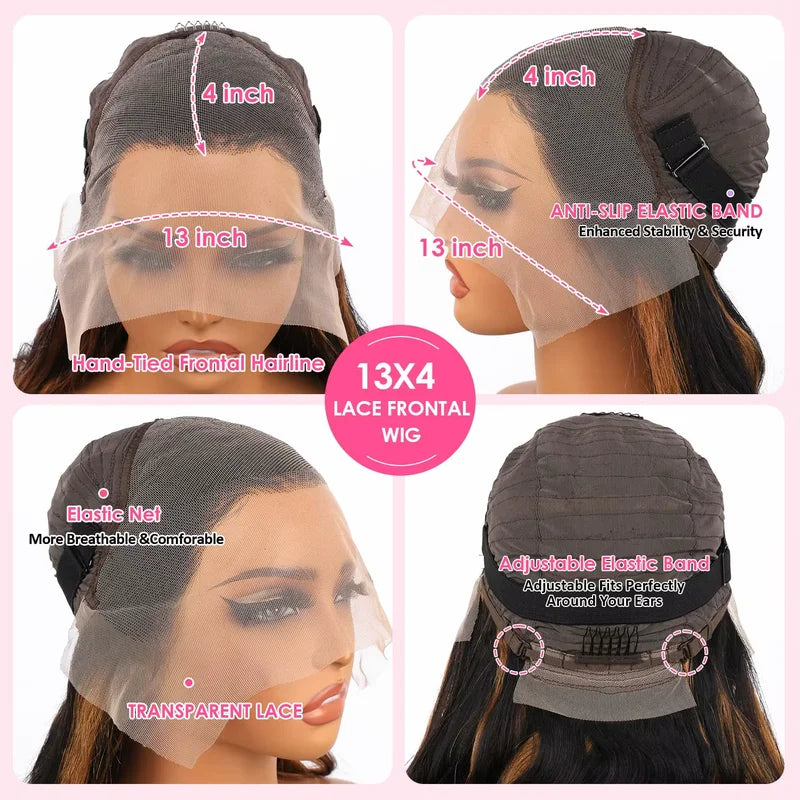Highlight Ombre Human Hair Wig 13x6 HD Transparent Lace Frontal Straight 250% Density