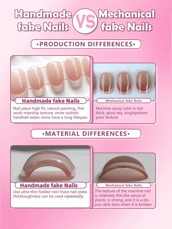 10 Pcs Handmade Press-On Almond Nails Set - Fake Nail Art for Ladies