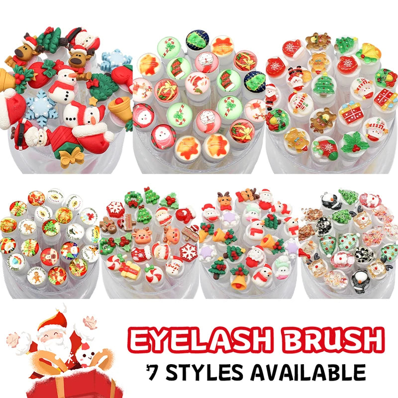 Christmas Reusable Eyelash Brush Tubes with Replaceable Mascara Wands - Dustproof Lash Extension Supplies