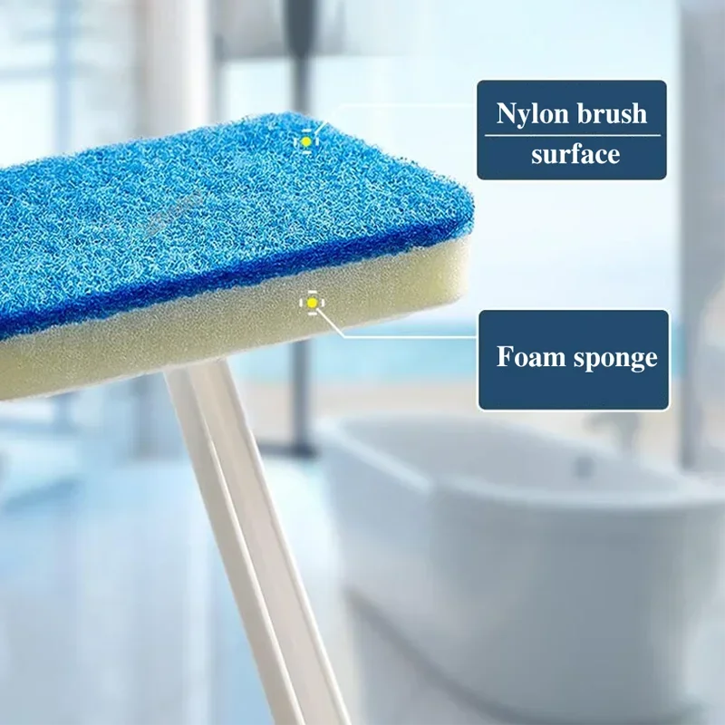 Multifunctional Long Handle Wall & Floor Sponge Brush for Bathroom Cleaning