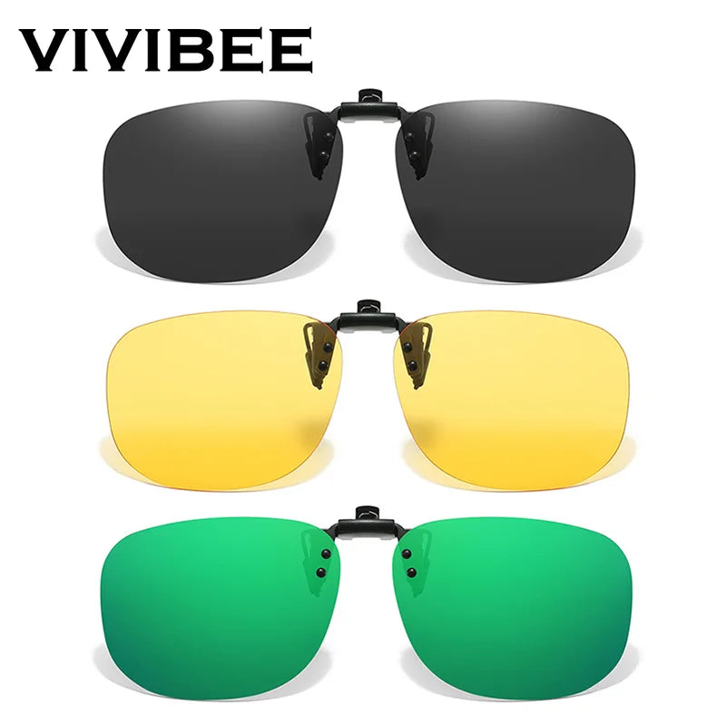 Polarized Flip Up Clip-On Sunglasses for Men and Women UV400 Night Vision Mirror