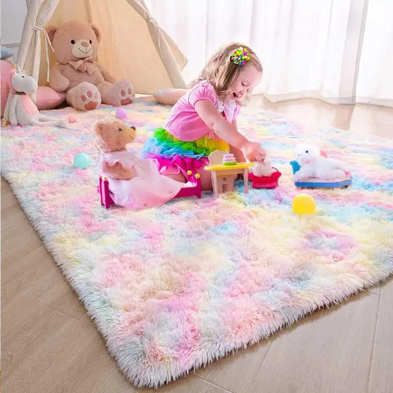 Kids Rainbow Carpet for Living Room and Bedroom - Soft Non-Slip Rugs for Children