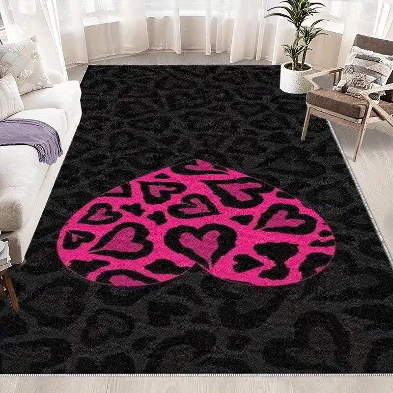 Leopard Print Heart-Shaped Area Carpet Floor Mat for Bedroom Living Room Home Decoration