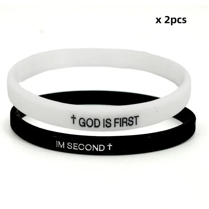 Mens Black White Silicone Bracelets with Cross Symbol - Minimalist Spiritual Wristbands, Durable Gift Set