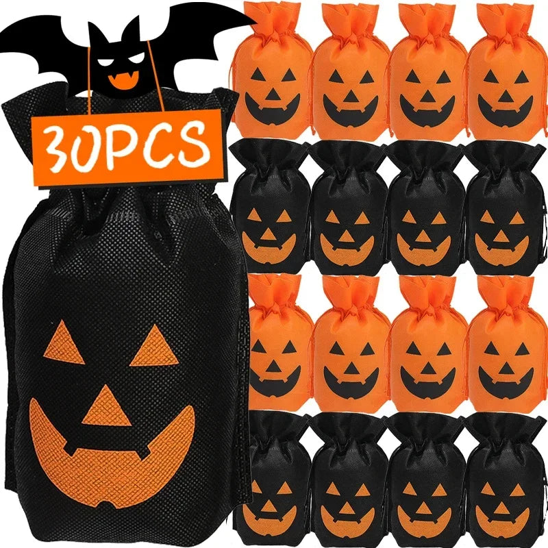 Halloween Pumpkin Candy Bags Non-Woven Fabric Drawstring Storage Pouches - Party Supplies