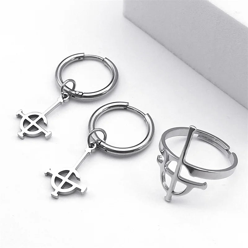 Ghost Rock Band Jewelry Set Stainless Steel Necklace Earrings Ring Gift