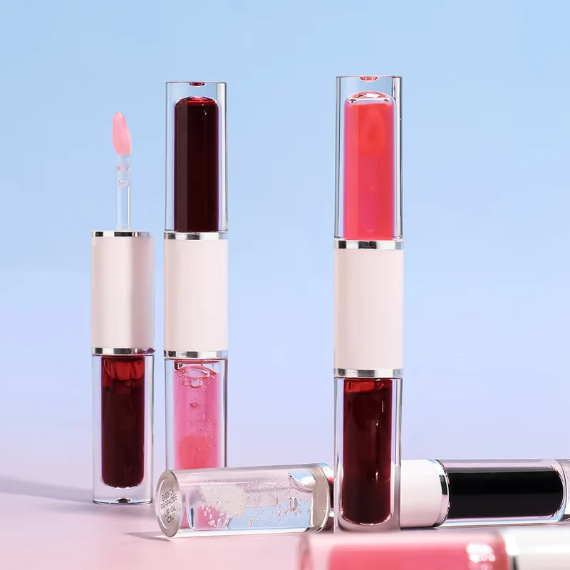 2in1 Lip Gloss & Lip Oil with Custom Logo - Moisturizing, Long-Lasting, Transfer-Proof, Double-Ended Makeup