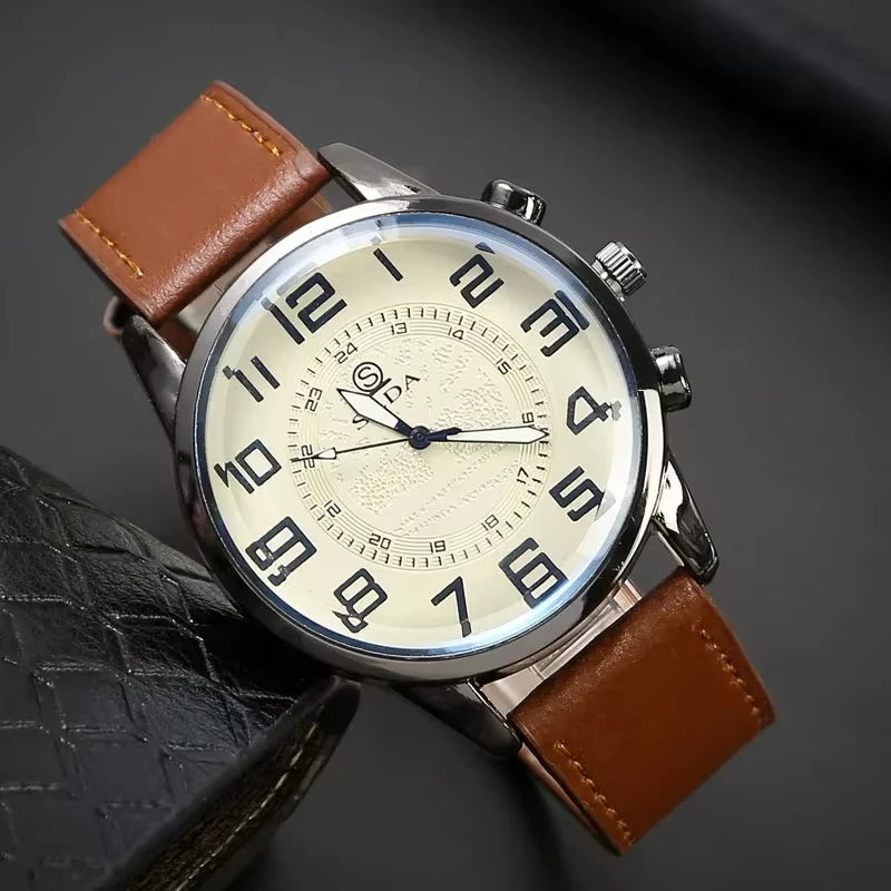 Men's Leather Quartz Wristwatch - Business Casual Elegant Men's Watch