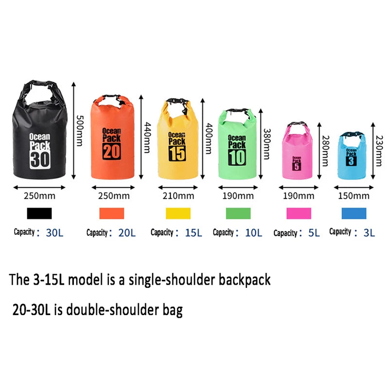 500D Waterproof Dry Sack Bag for Boating & Water Sports 5/10/15/20/30L