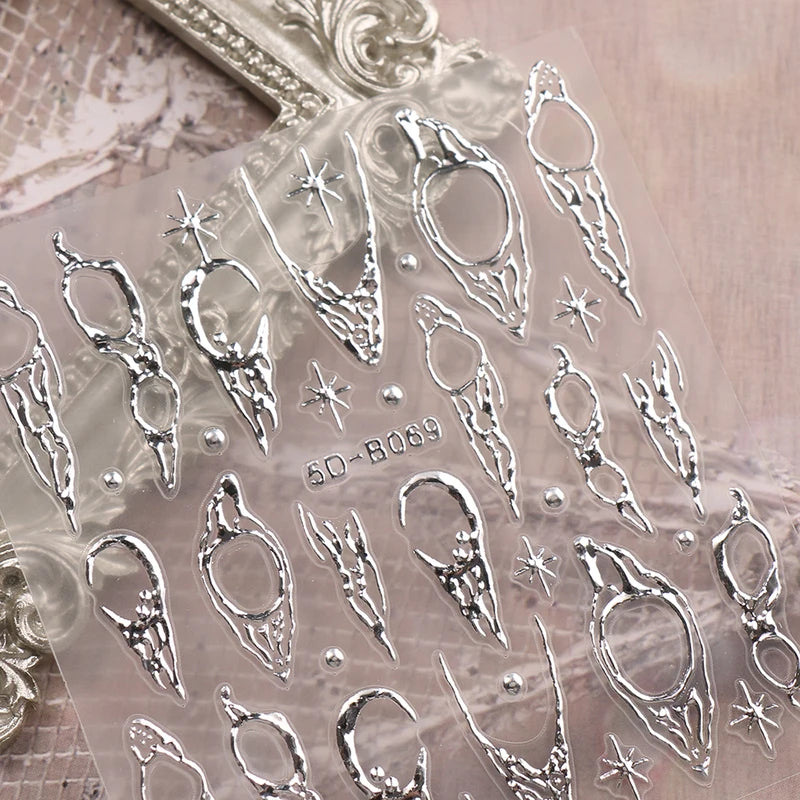 Vintage Thorns Y2K Nail Art Stickers - 5D Embossed Gold Silver Moon Star Decals