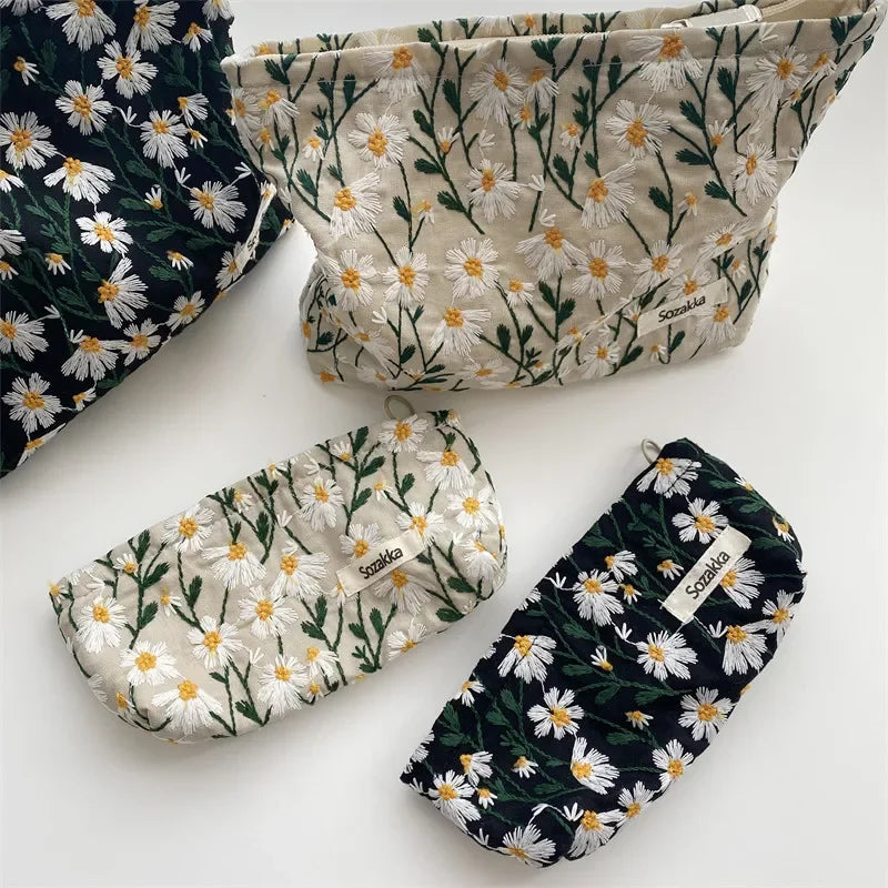 Women’s Floral Makeup Organizer Bag Travel Toiletry Pouch Corduroy Canvas