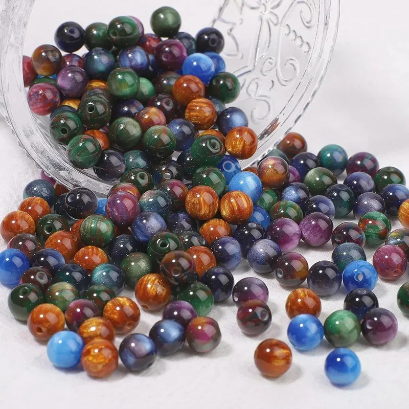 50Pcs 8mm Colorful Resin Tiger Eye Beads for Jewelry Making - Round Loose Beads