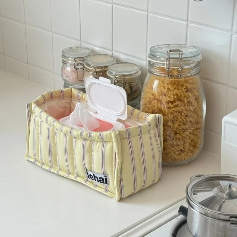 Square Fabric Storage Basket with Lace Flower Design - Desk Organizer, Home Decor